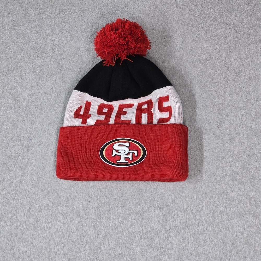 San Francisco 49ers Men Beanie OSFA Red NFL Team Apparel Logo Pom Cuff